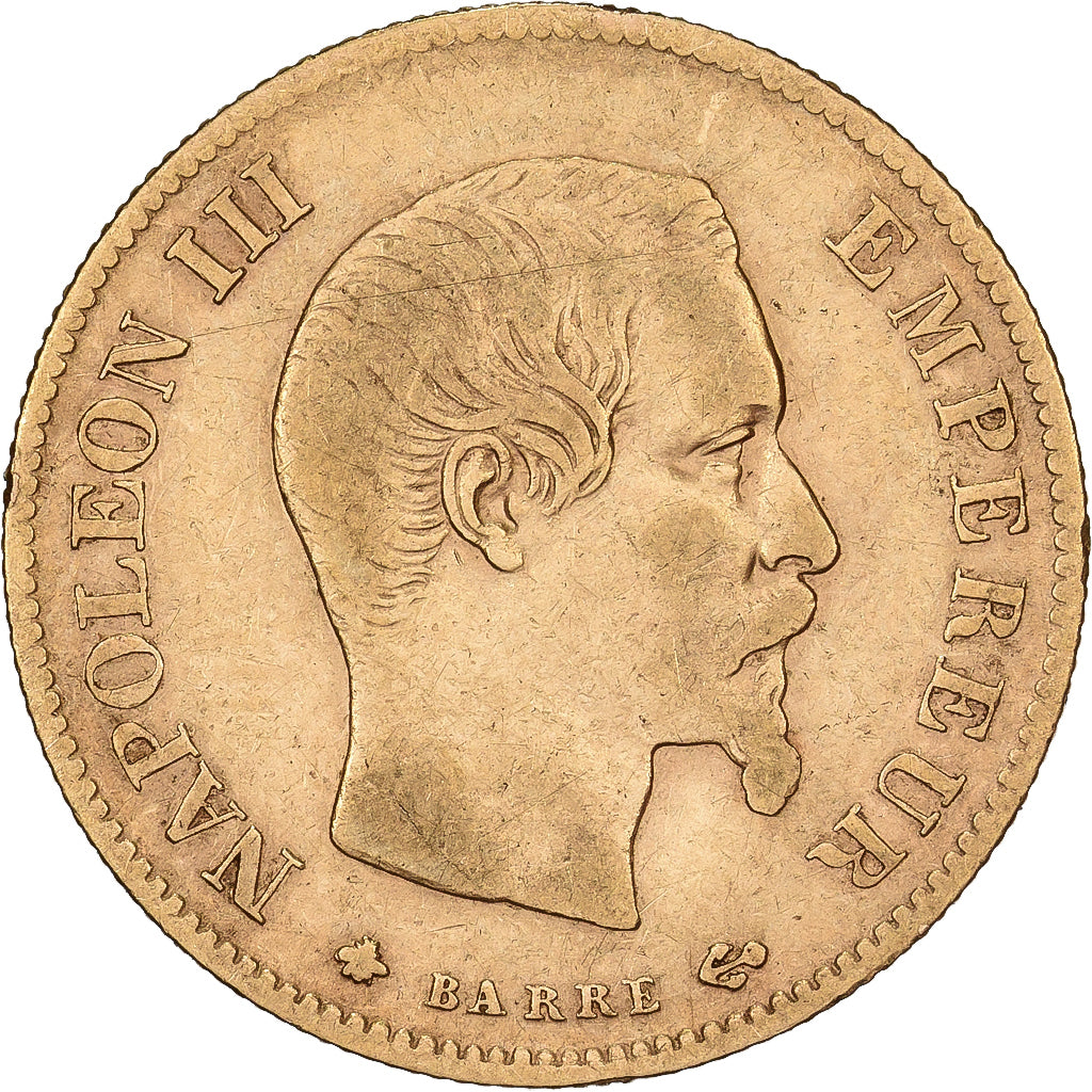 Francja, 10 Francs, Napoléon III, 1860, Paris, Złoto, VF(20-25), Gadoury:1014