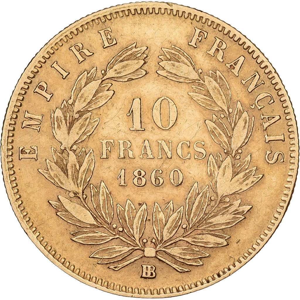 France, 10 Francs, Napoléon III, 1860, Strasbourg, Gold, VF(30-35)