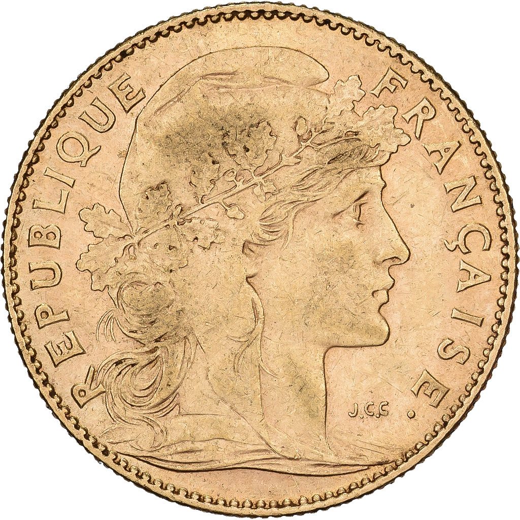 Frankrijk, 10 Francs, Marianne Coq, 1900, Paris, Goud, ZF, Gadoury:1017, Le