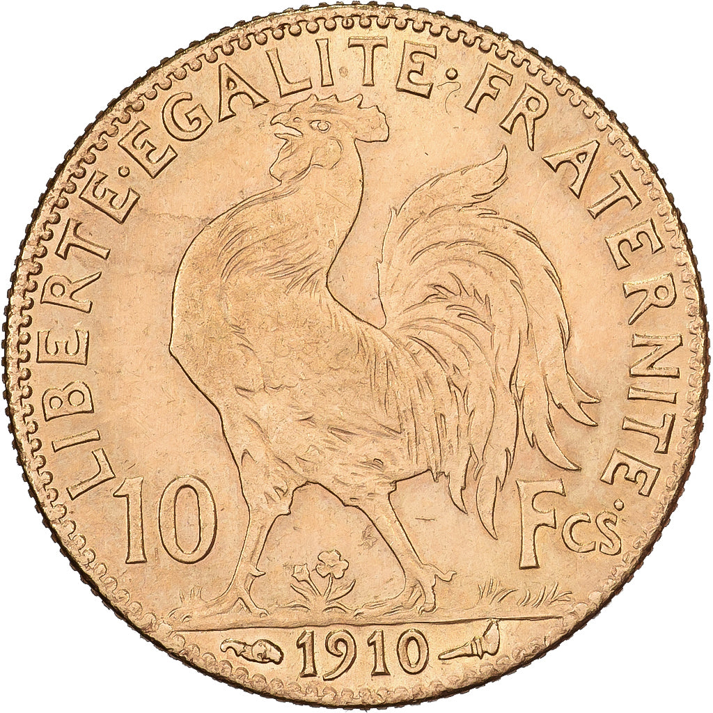 Frankreich, 10 Francs, Marianne Coq, 1910, Paris, Gold, VZ, Gadoury:1017, KM:846