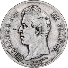 France, 5 Francs, Charles X, 1827, Lille, Silver, VF(20-25), Gadoury:644