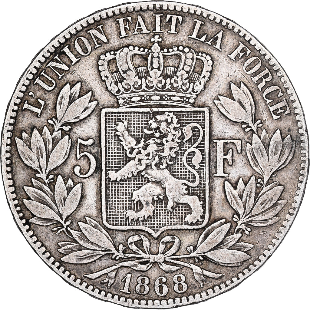 Belgique, Leopold II, 5 Francs, 5 Frank, 1868, Tranche B, Argent, TB+, KM:24