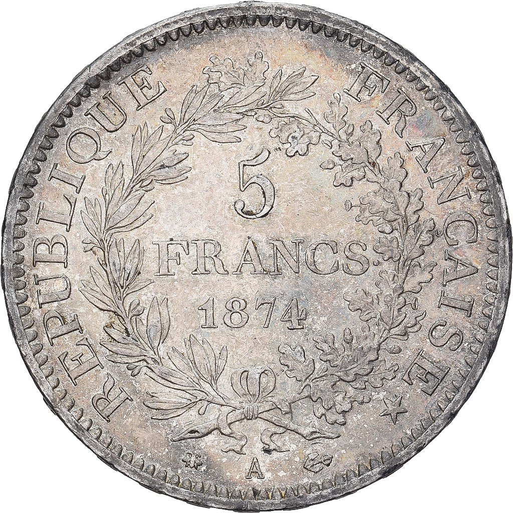 France, 5 Francs, Hercule, 1874, Paris, Argent, TTB+, Gadoury:745a, KM:820.1