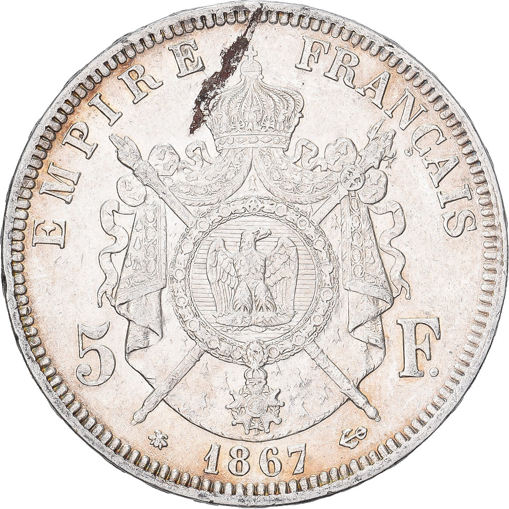 France, 5 Francs, Napoléon III, 1867, Paris, Silver, AU(50-53), KM:799.1