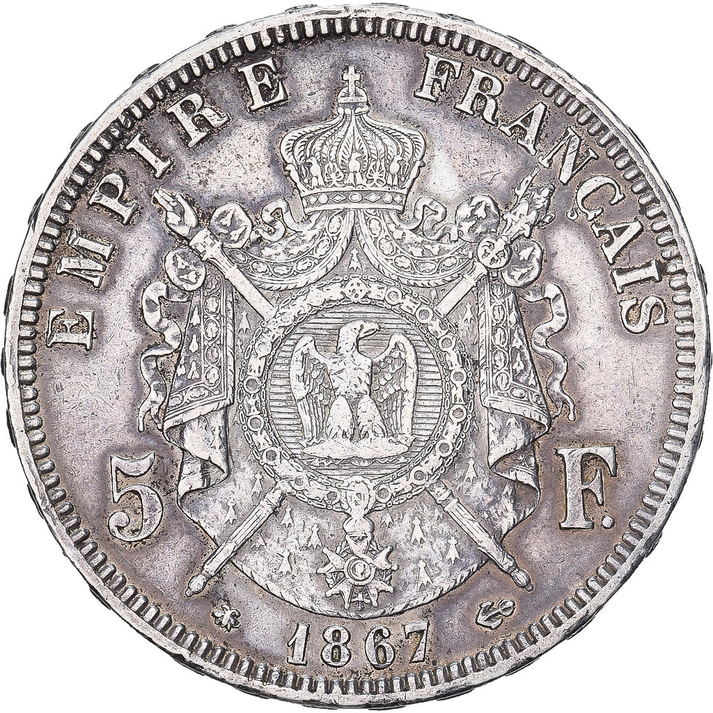 Frankreich, 5 Francs, Napoléon III, 1867, Paris, Silber, SS, KM:799.1