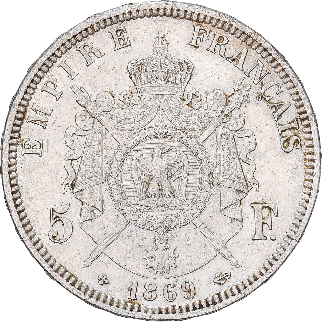 Francia, 5 Francs, Napoléon III, 1869, Strasbourg, Argento, SPL-, Gadoury:739