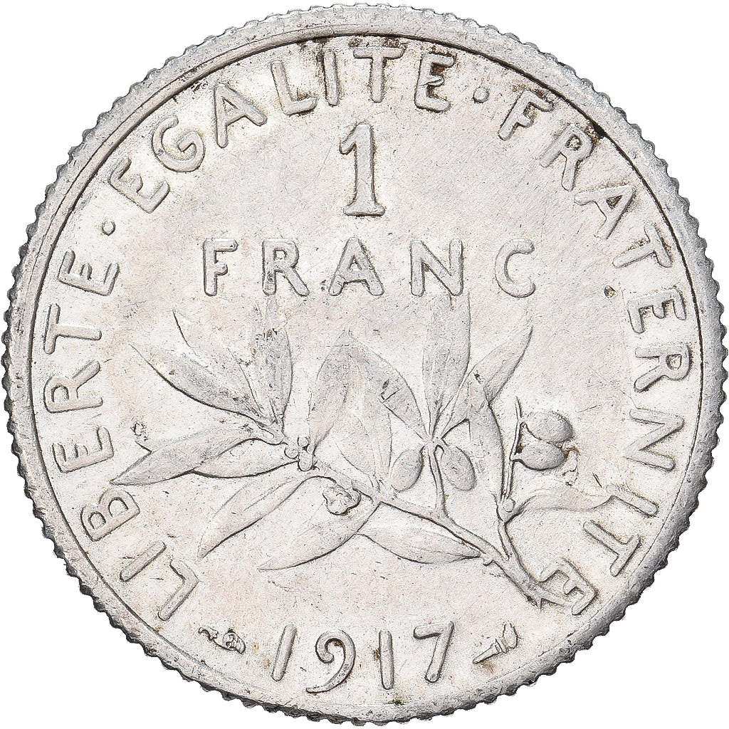 Francja, Franc, Semeuse, 1917, Paris, flan clipé, Srebro, AU(50-53), KM:844