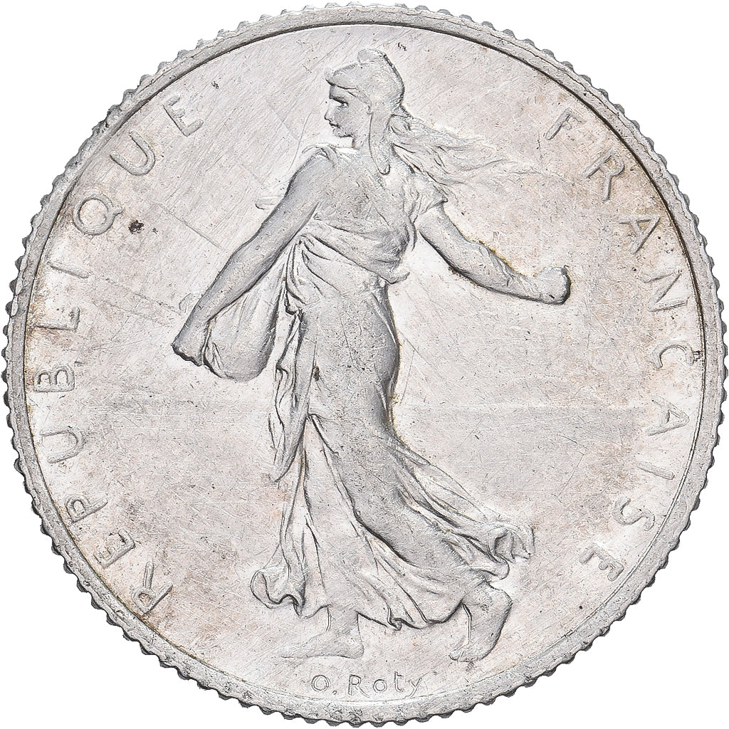 Francia, Franc, Semeuse, 1918, Paris, flan clipé, Plata, MBC+, KM:844.1