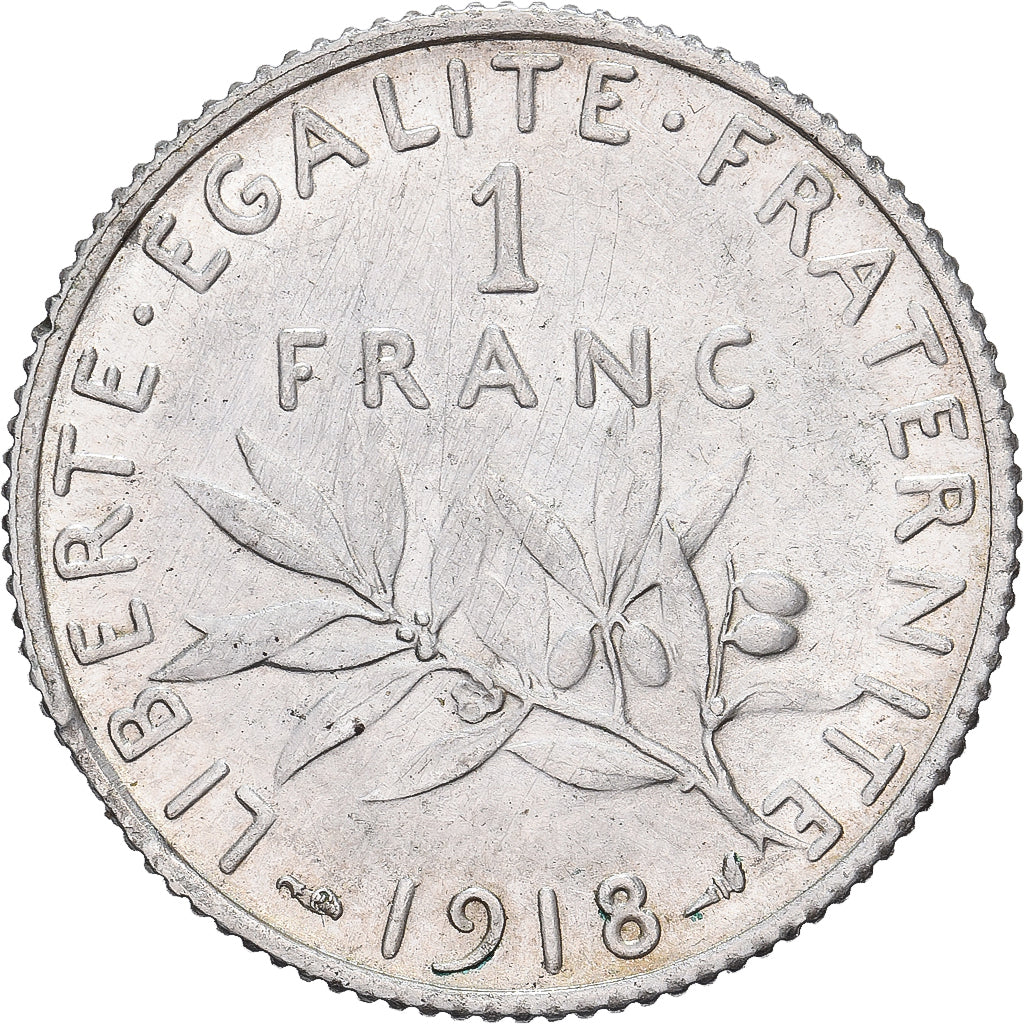Francia, Franc, Semeuse, 1918, Paris, flan clipé, Plata, MBC+, KM:844.1