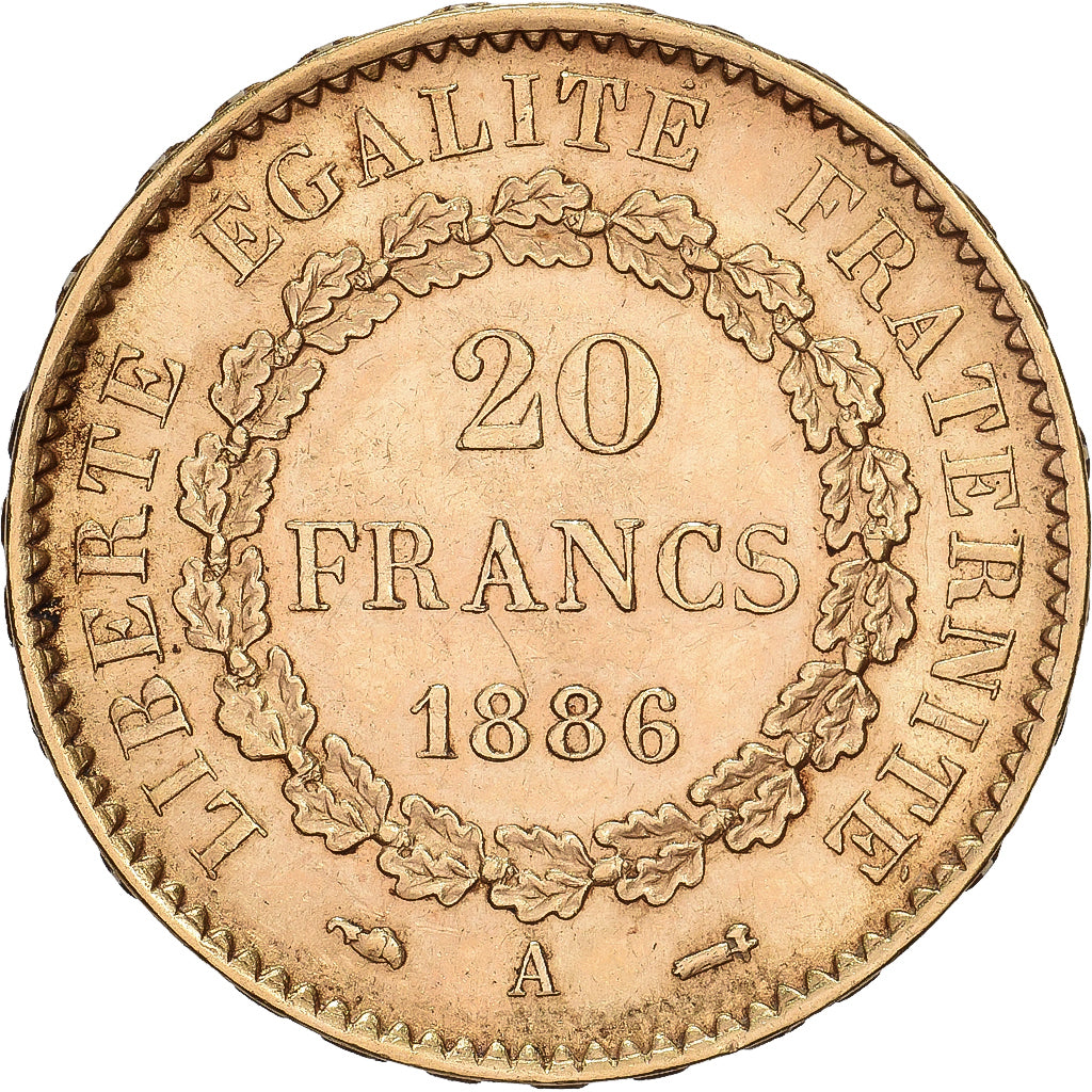 Frankreich, 20 Francs, Génie, 1886, Paris, Gold, VZ+, Gadoury:1063, KM:825