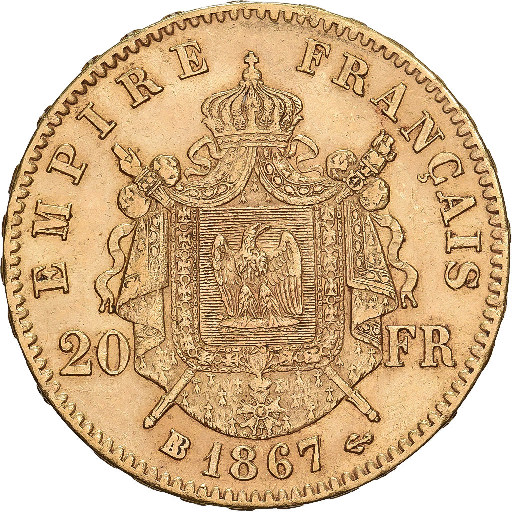 Frankreich, 20 Francs, Napoléon III, 1867, Strasbourg / Paris, BB/A, Gold, VZ
