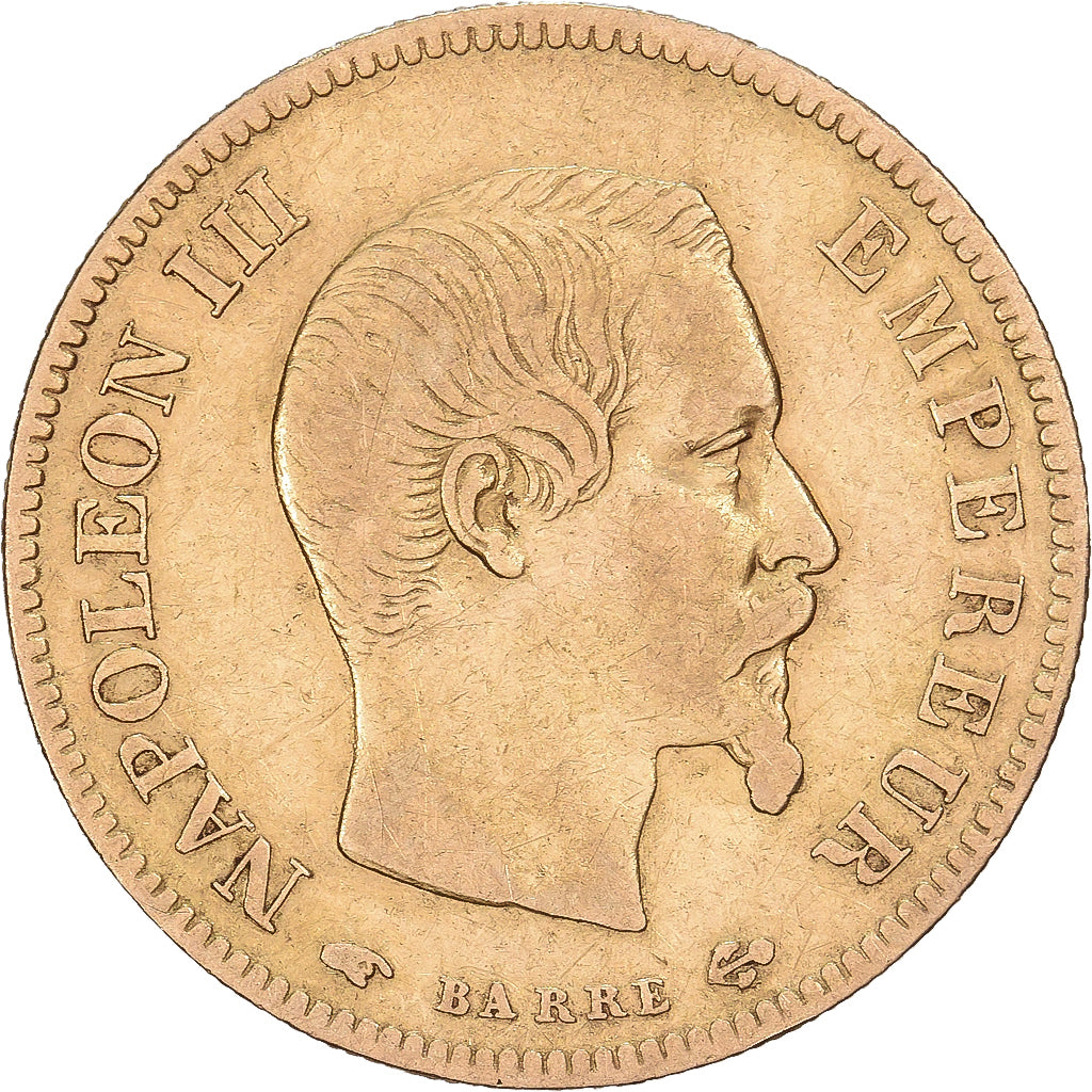 Francia, 10 Francs, Napoléon III, 1856, Paris, Tréflée, Oro, BC+
