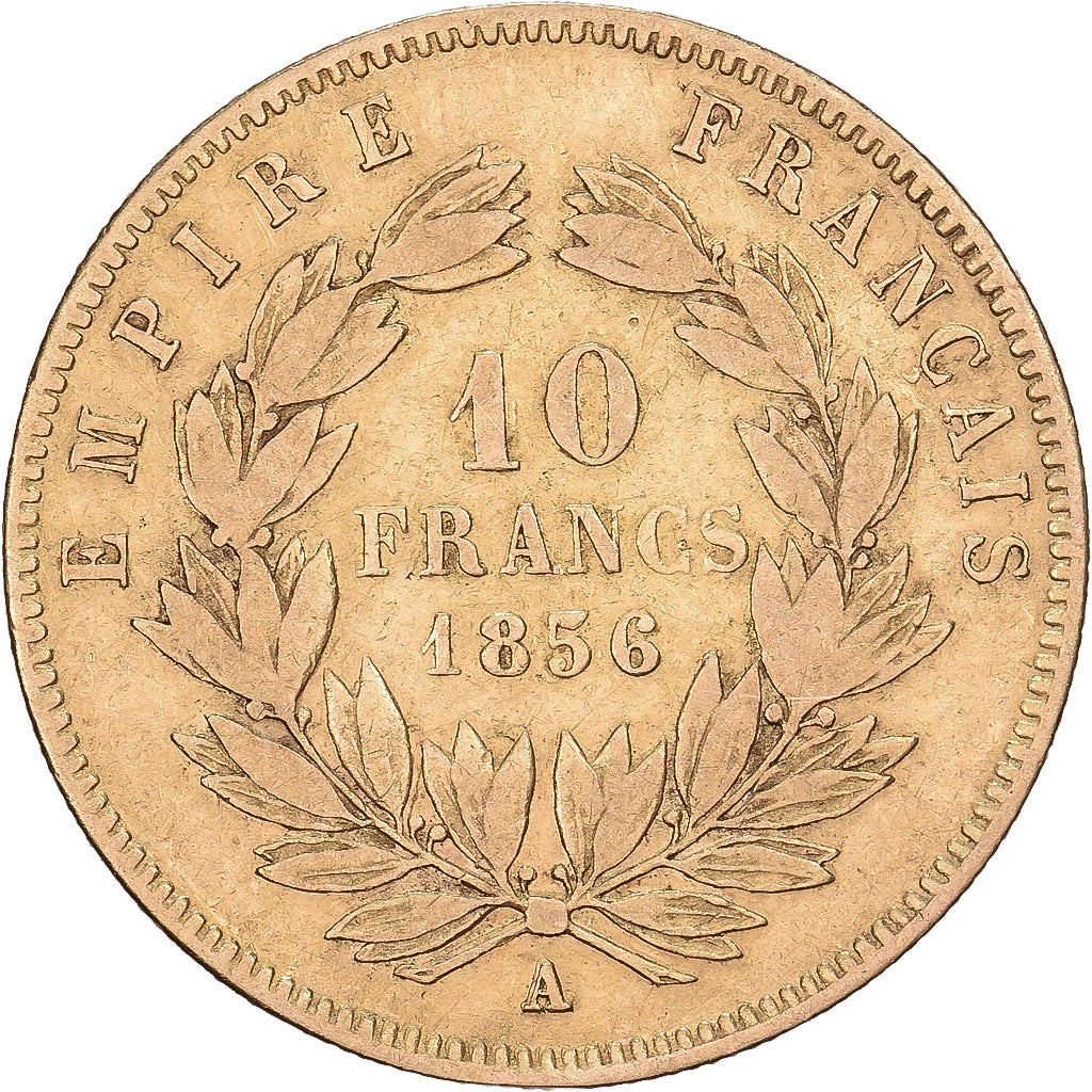 Francia, 10 Francs, Napoléon III, 1856, Paris, Tréflée, Oro, BC+