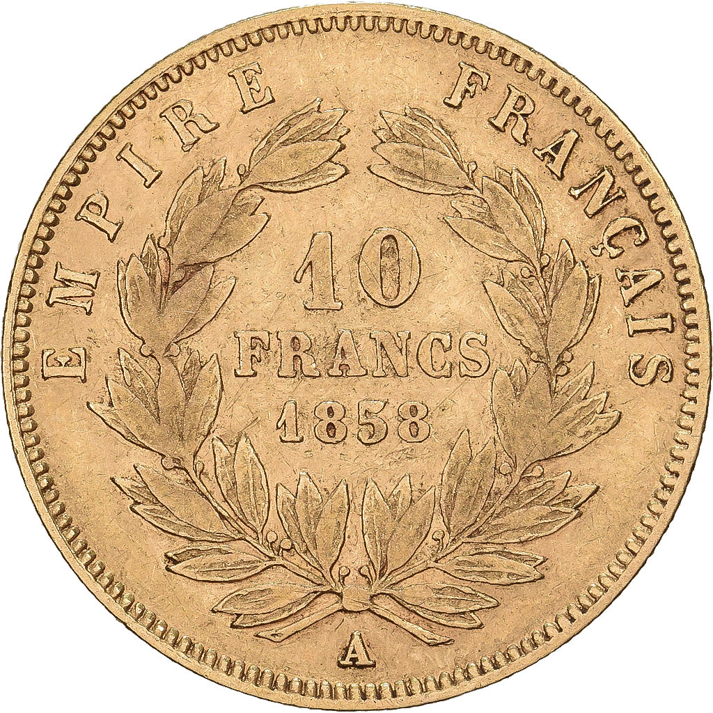 France, 10 Francs, Napoléon III, 1858, Paris, Gold, VF(30-35), Gadoury:1014