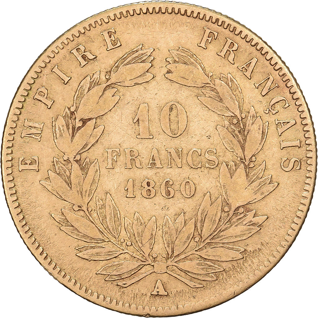 France, 10 Francs, Napoléon III, 1860, Paris, Gold, VF(30-35), Gadoury:1014