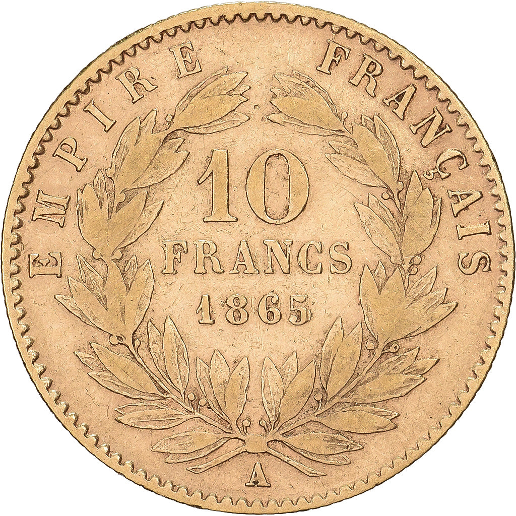 France, 10 Francs, Napoléon III, 1865, Paris, Gold, VF(30-35), Gadoury:1015