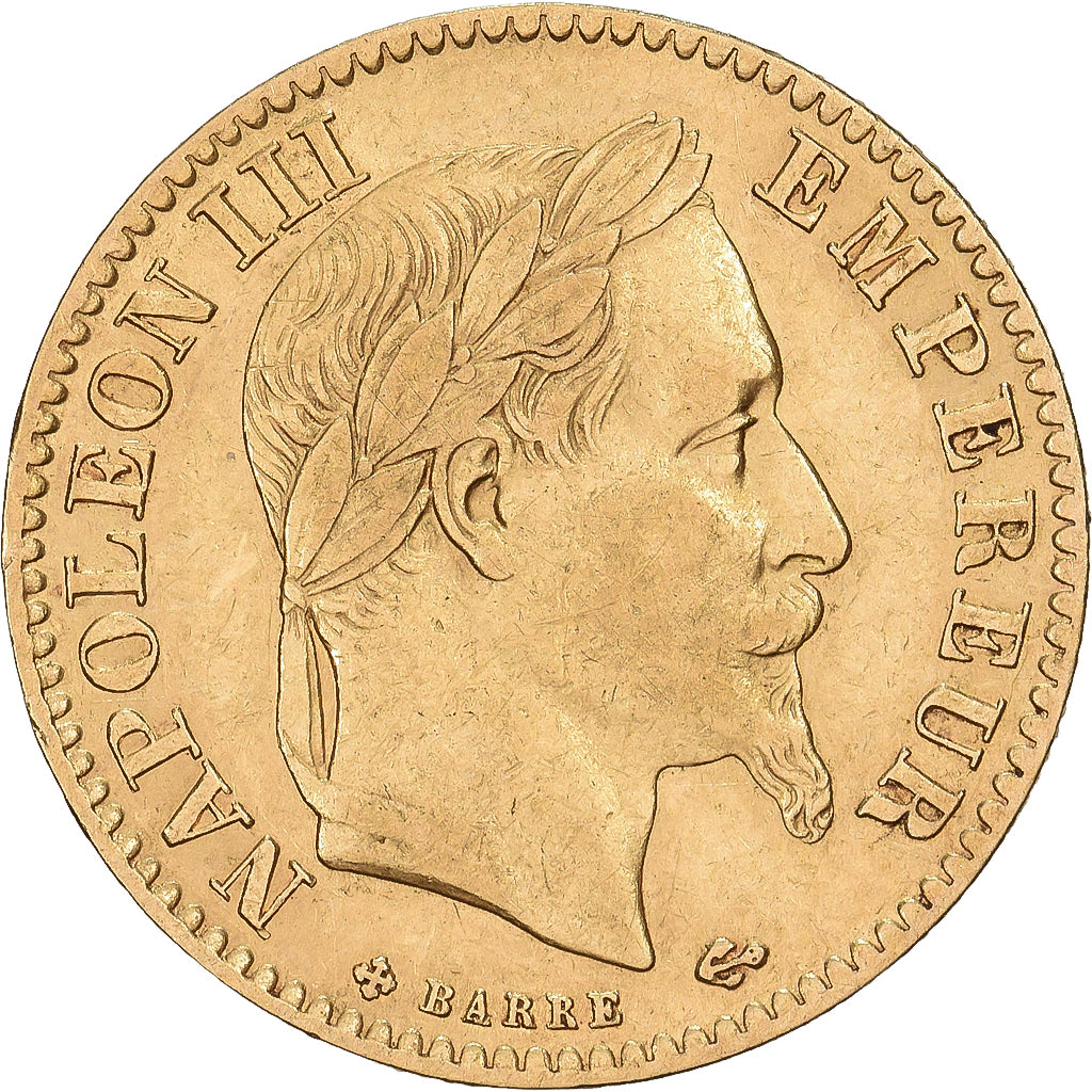 Francja, 10 Francs, Napoléon III, 1866, Strasbourg, Large BB, Złoto