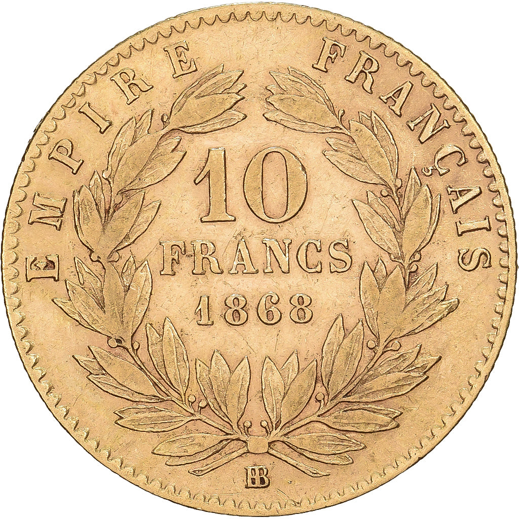 France, 10 Francs, Napoléon III, 1868, Strasbourg, Gold, EF(40-45)