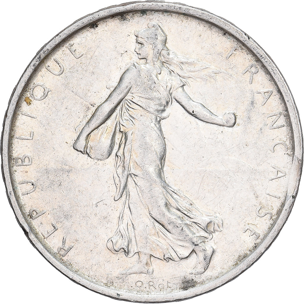 França, 5 Francs, Semeuse, 1963, Paris, flan clipé, Prata, AU(50-53)