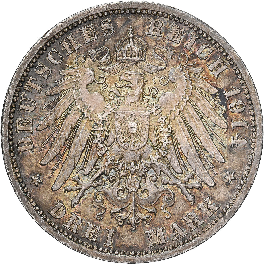 Estados Alemães, PRUSSIA, Wilhelm II, 3 Mark, 1914, Berlin, Prata, AU(50-53)