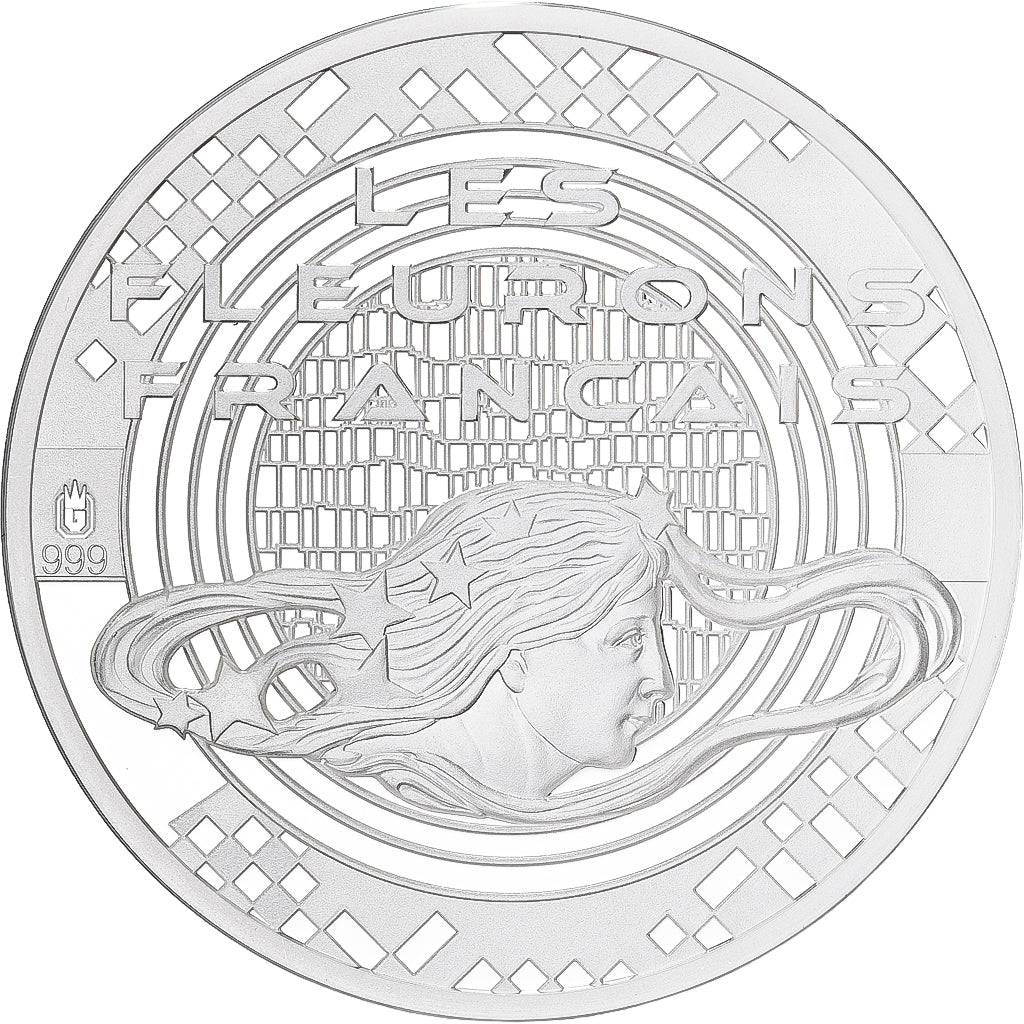 França, medalha, Les Fleurons Français, La Tour Eiffel, Prata, MS(65-70)