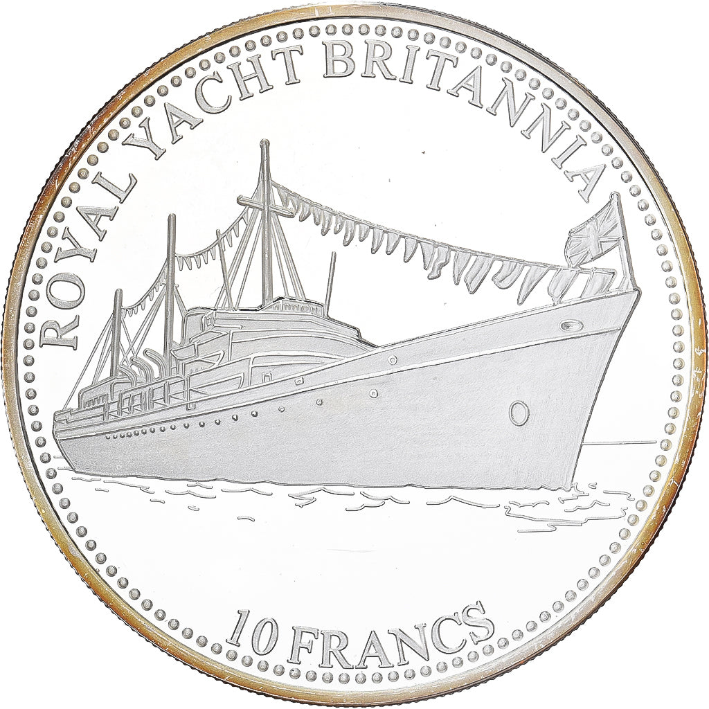 República Democrática do Congo, 10 Francs, 2001, Royal Yacht Britannia, Prata