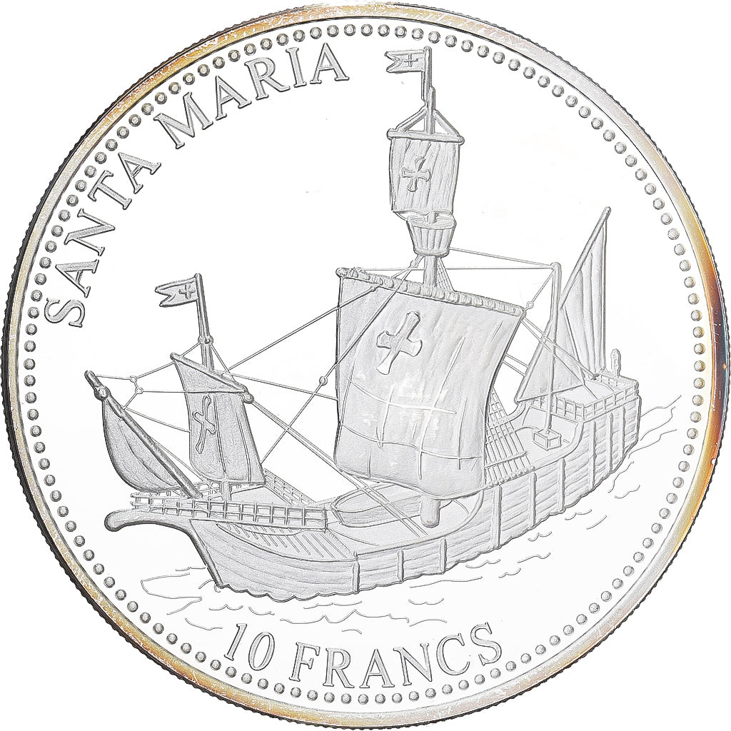 República Democrática do Congo, 10 Francs, 2001, Santa Maria, Prata, MS(64)