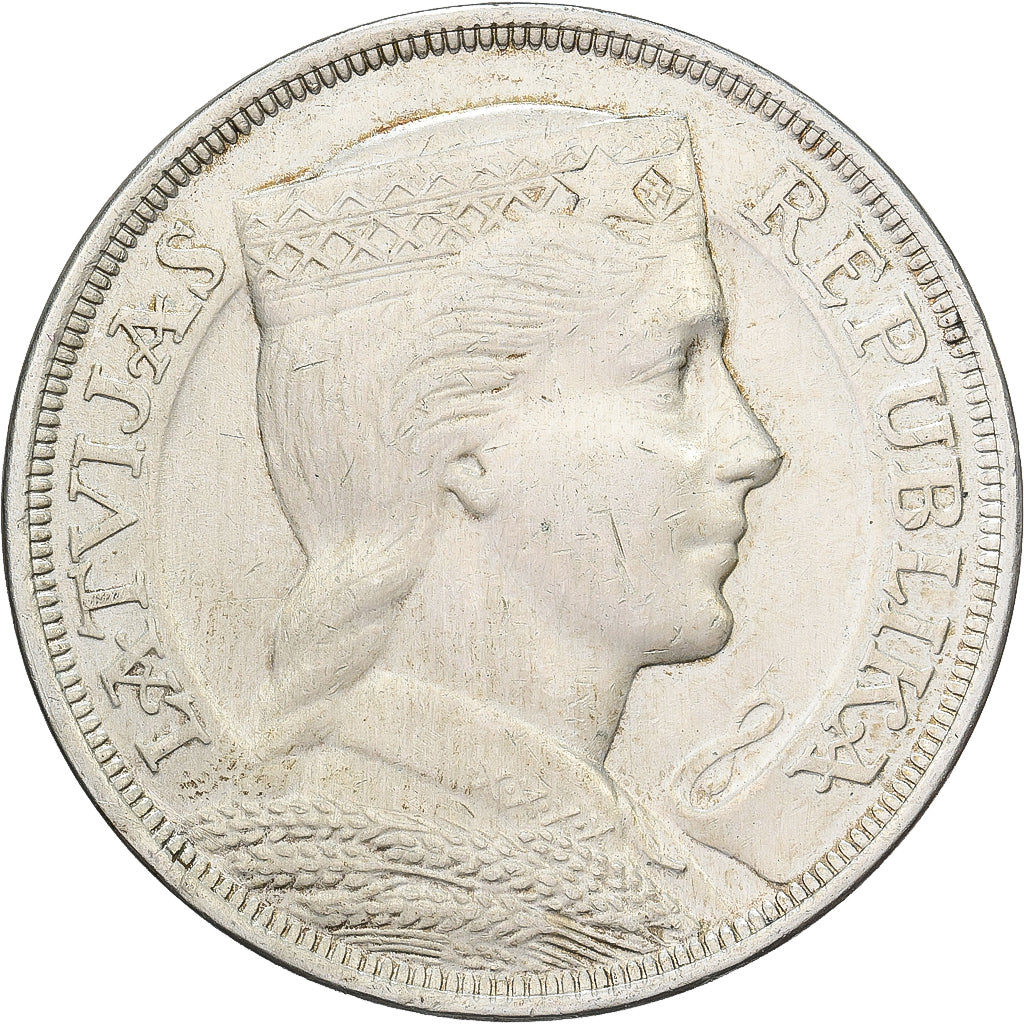 Łotwa, 5 Lati, 1929, Srebro, AU(50-53), KM:9