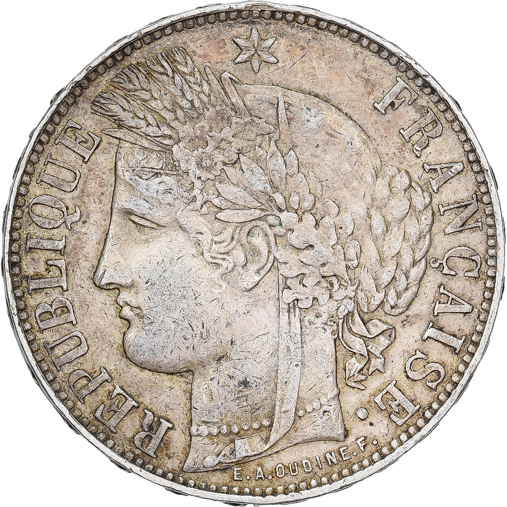 Frankrijk, 5 Francs, Cérès, 1871, Bordeaux, Zilver, ZF, Gadoury:742, KM:818.2