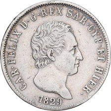 Italia, Carlo Felice, 5 Lire, 1829, Genoa, Argento, BB