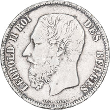 Belgio, Leopold II, 5 Francs, 5 Frank, 1868, Tranche fautée, Argento, MB, KM:24