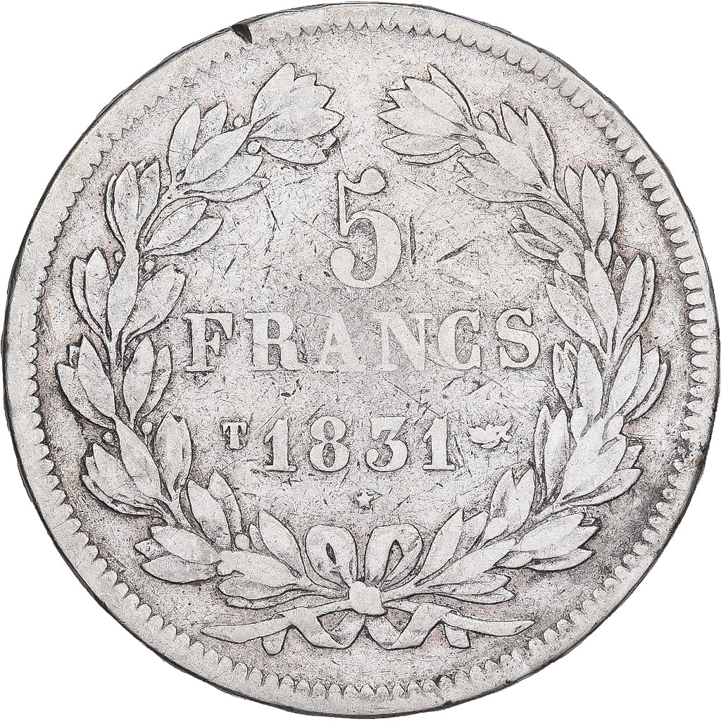 Francja, 5 Francs, Louis-Philippe, 1831, Nantes, Srebro, VF(20-25)
