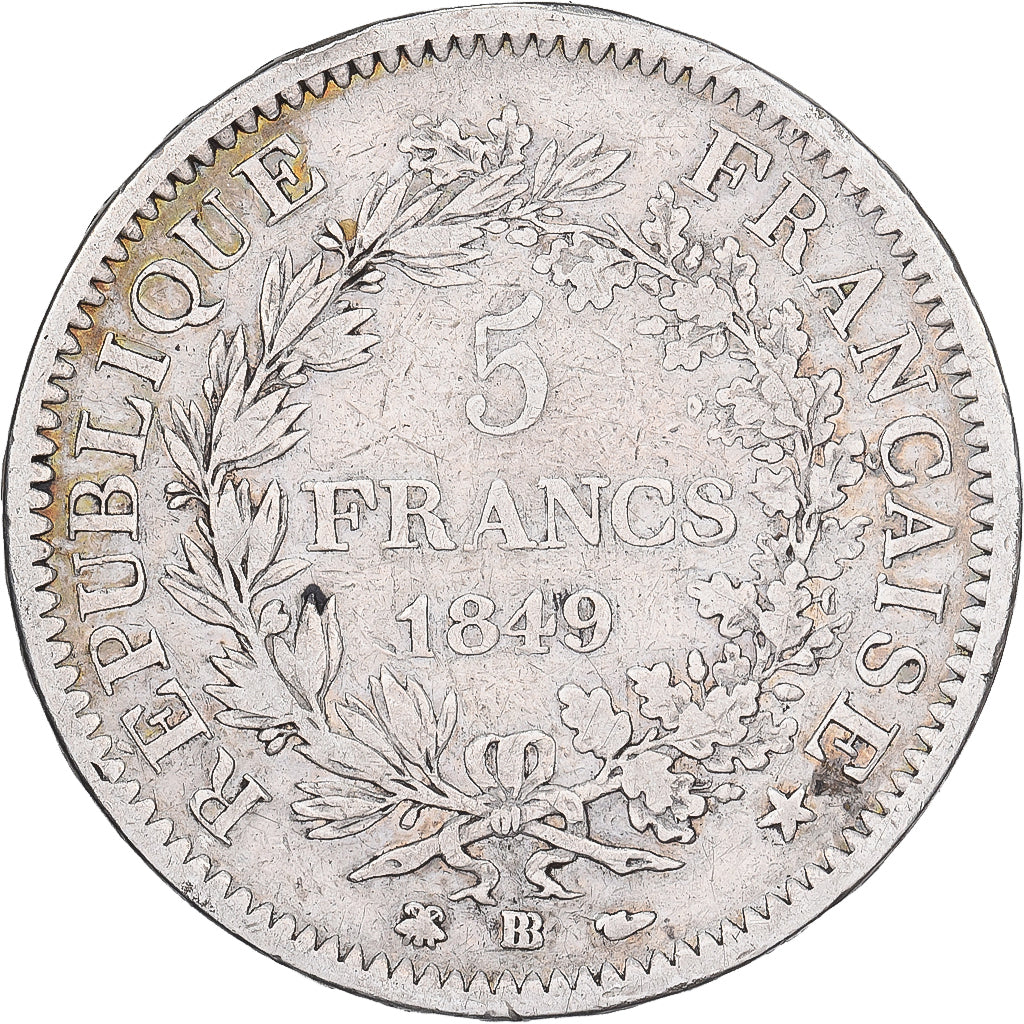 France, 5 Francs, Hercule, 1849, Strasbourg, Argent, TB, Gadoury:683, KM:756.2