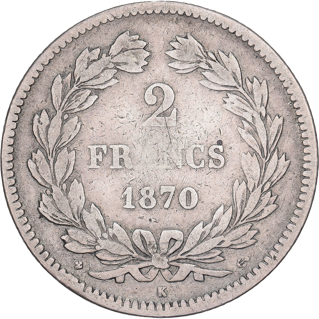 Frankreich, 2 Francs, Cérès, 1870, Bordeaux, Silber, S, Gadoury:529, KM:816.2