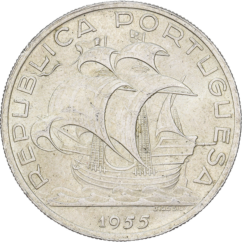 Portugal, 10 Escudos, 1955, Zilver, PR+, KM:586