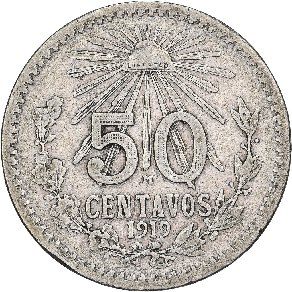 Mexico, 50 Centavos, 1919, Mexico City, Zilver, FR+, KM:447