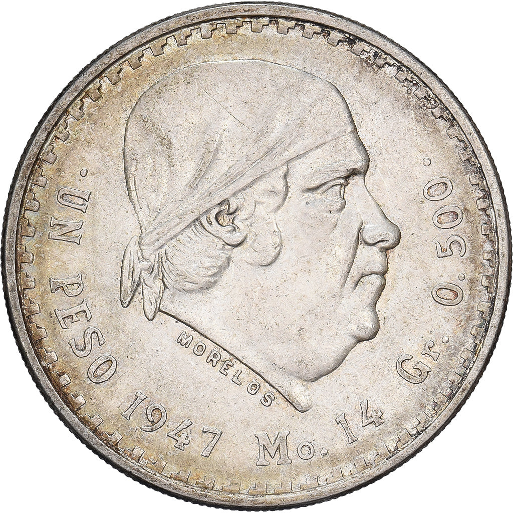 Mexico, Peso, 1947, Mexico City, Silver, AU(50-53), KM:456