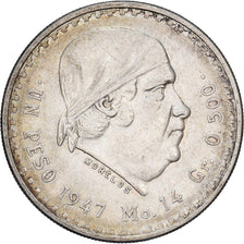Mexico, Peso, 1947, Mexico City, Silver, AU(50-53), KM:456