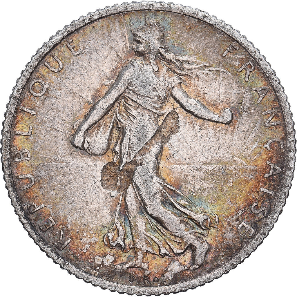 Francia, Franc, Semeuse, 1917, Paris, error struck thru, Plata, MBC, KM:844