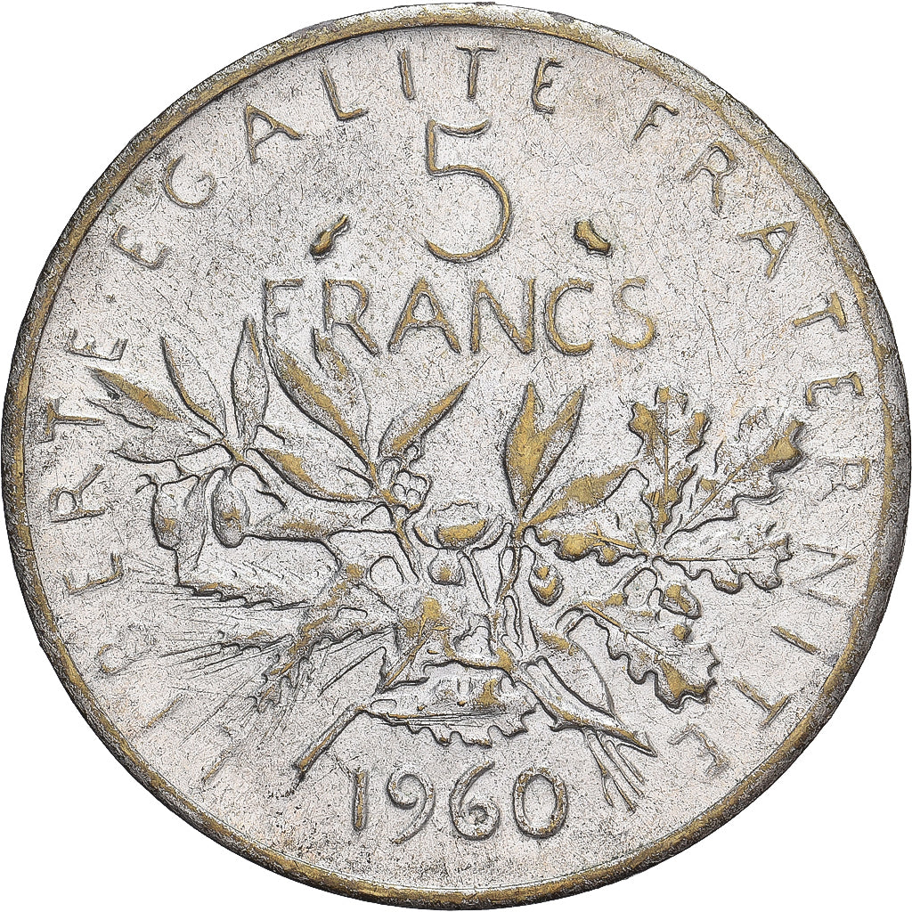 France, 5 Francs, Semeuse, 1960, Contemporary forgery, Silvered Metal