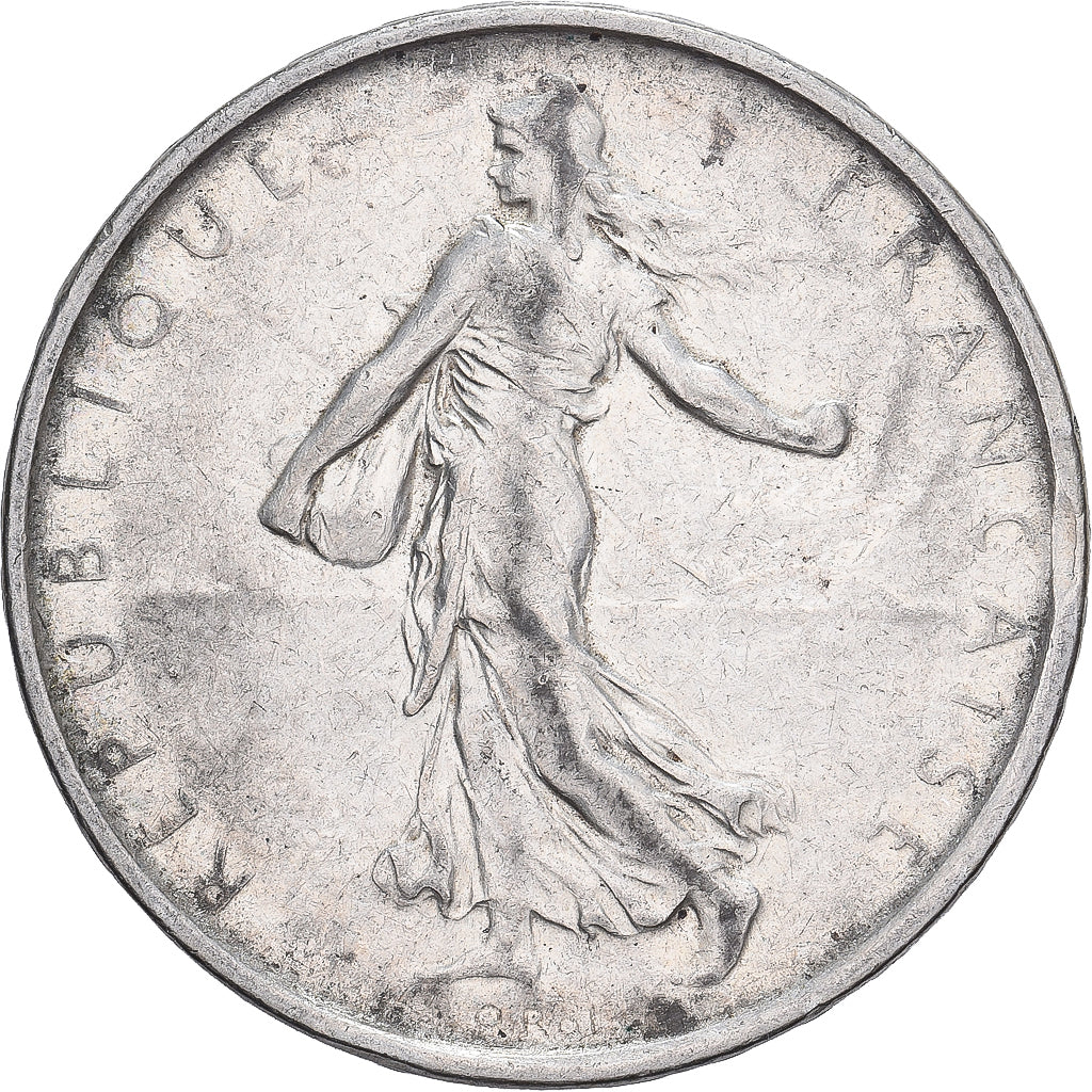 Francia, 5 Francs, Semeuse, 1963, Paris, error clipped planchet, Plata, MBC+