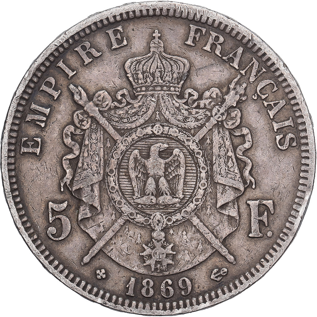 Francia, 5 Francs, Napoléon III, 1869, Strasbourg, Argento, BB, Gadoury:739