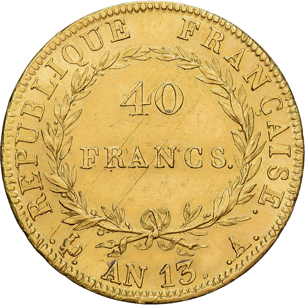 França, 40 Francs, Napoléon I, AN 13, Paris, Dourado, AU(50-53), Gadoury:1081