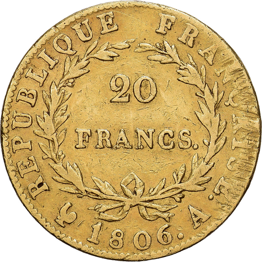 France, Napoleon I, 20 Francs, 1806, Paris, Gold, VF(20-25), Gadoury:1023, Le