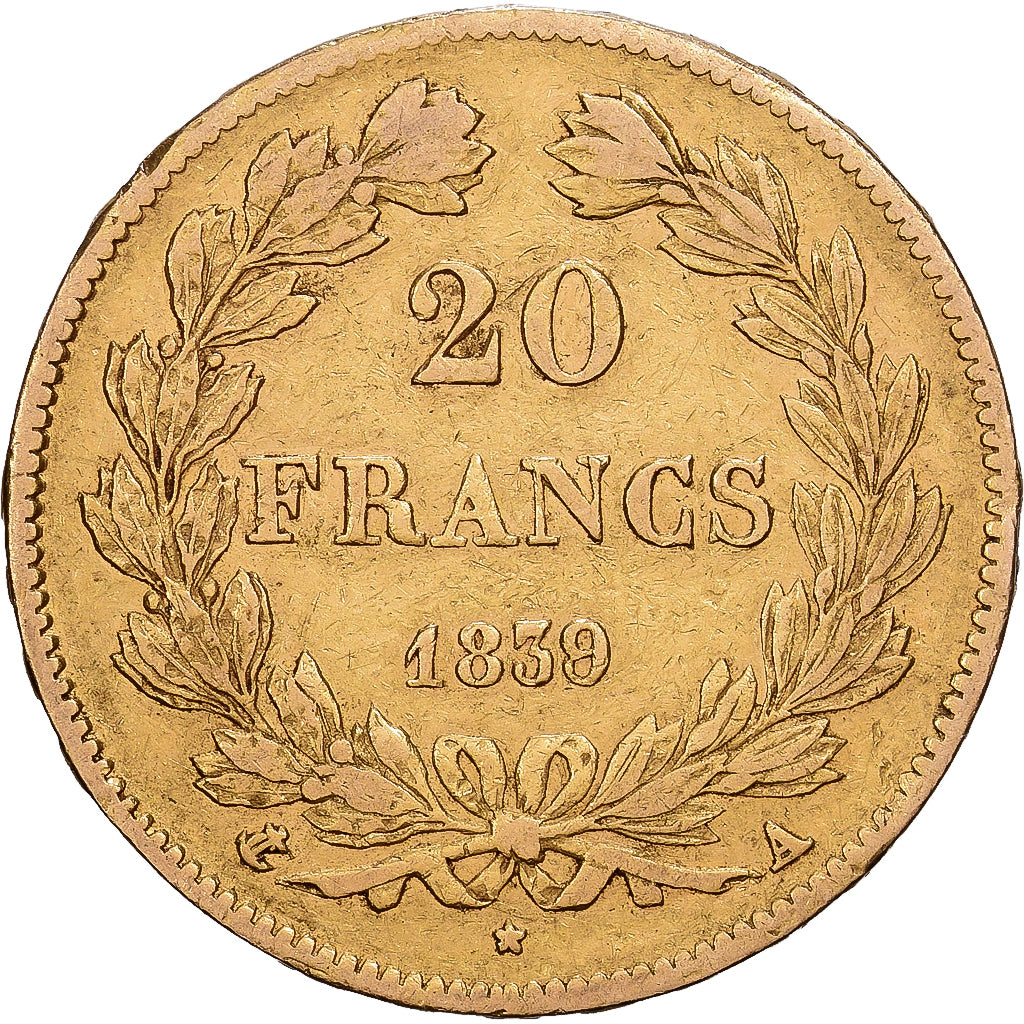 France, 20 Francs, Louis-Philippe, 1839, Paris, Gold, VF(30-35), KM:750.1