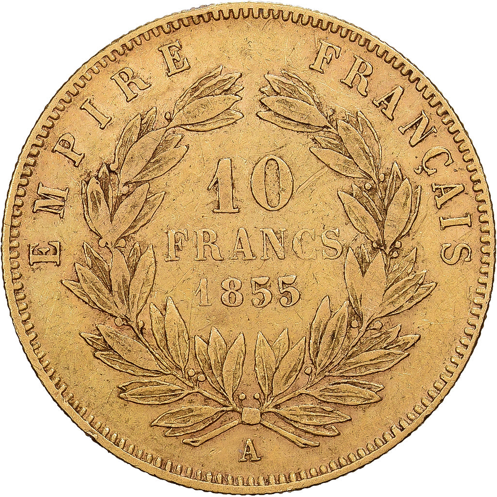 France, 10 Francs, Napoléon III, 1855, Paris, Gold, VF(30-35), Gadoury:1014