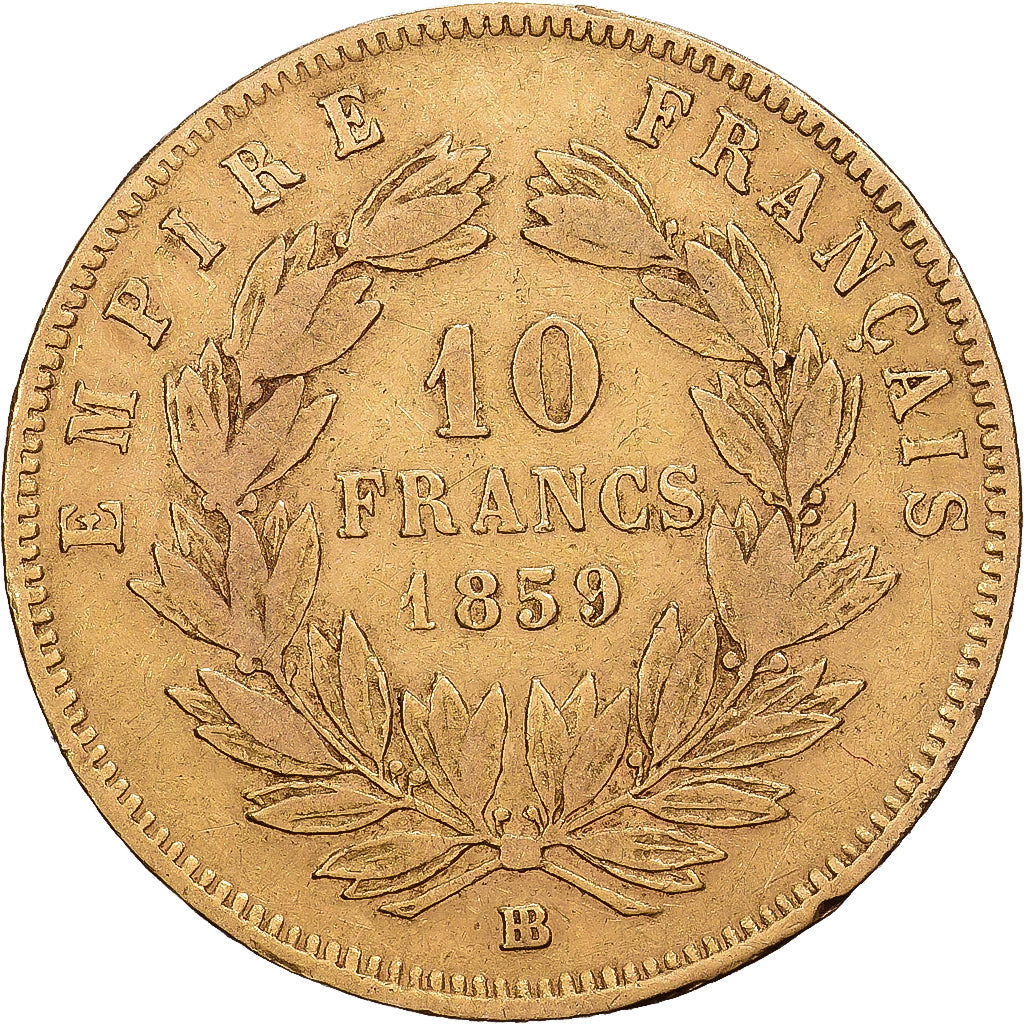 Frankreich, 10 Francs, Napoléon III, 1859, Strasbourg, Gold, S+, KM:784.4
