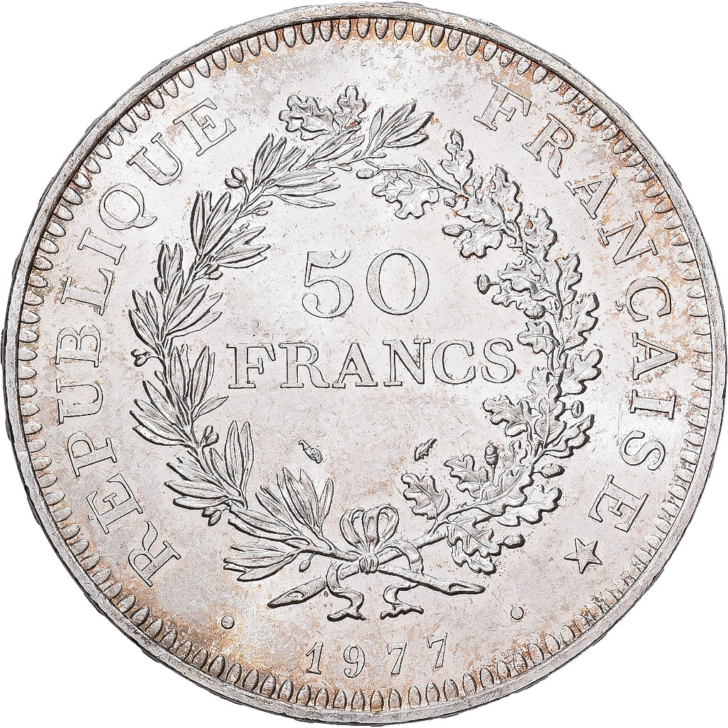 France, 50 Francs, Hercule, 1977, Paris, Silver, MS(60-62), KM:941.1