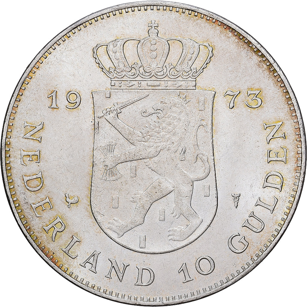 Nederland, Juliana, 10 Gulden, 1973, Utrecht, Zilver, PR+, KM:196