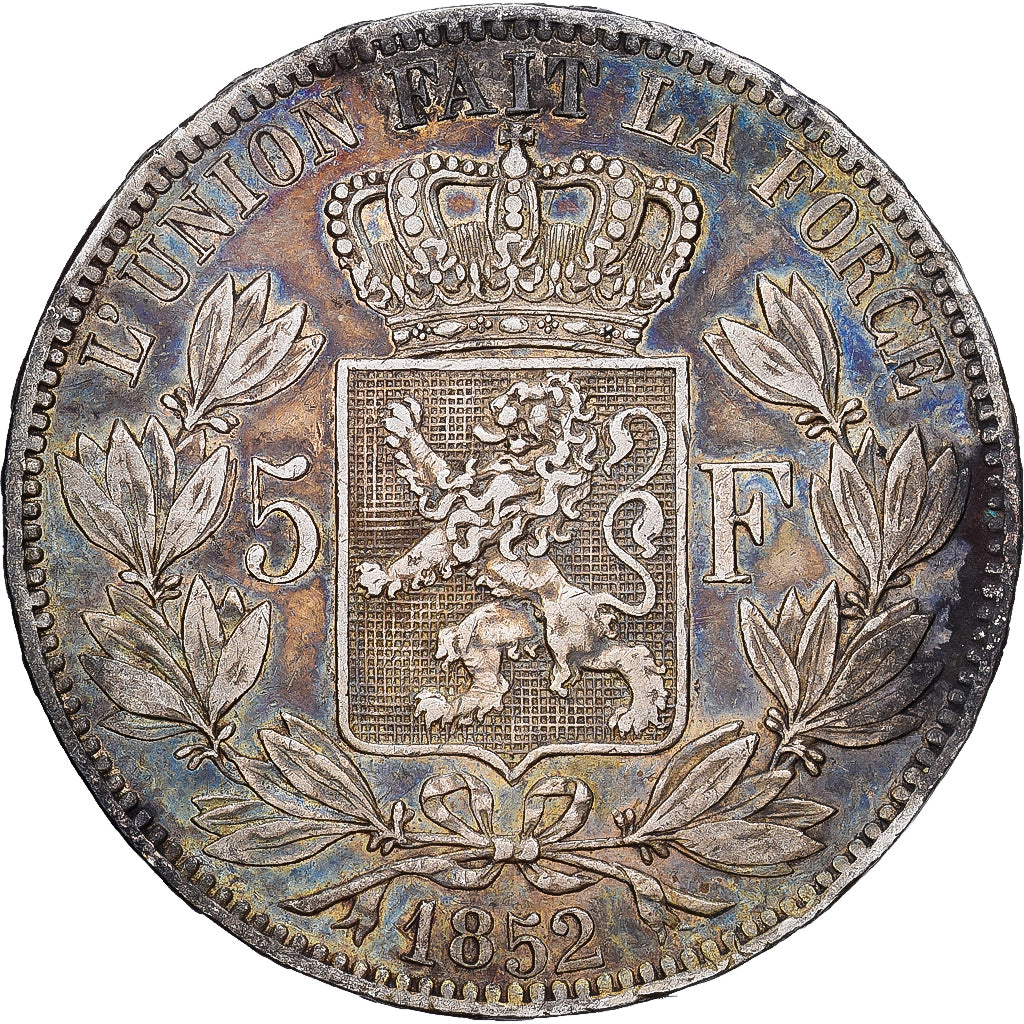 Belgio, Leopold I, 5 Francs, 5 Frank, 1852, Bruxelles, Argento, BB, KM:17
